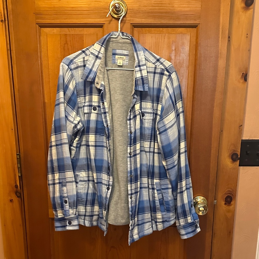 L.L. Bean Blue and White Fleece Lined Plaid Shirt